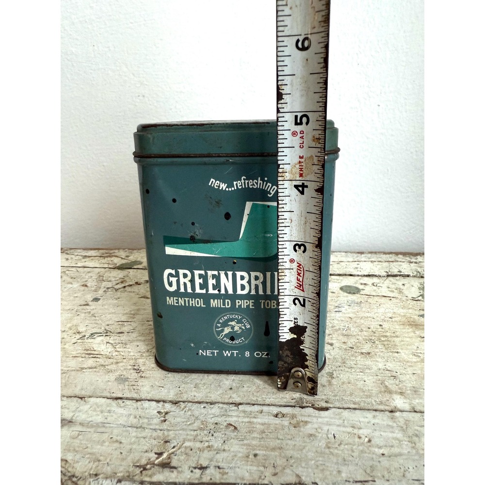 Vintage Greenbrier Tobacco Tin – Green Metal Advertising‎ Can USA - Picture 8 of 9